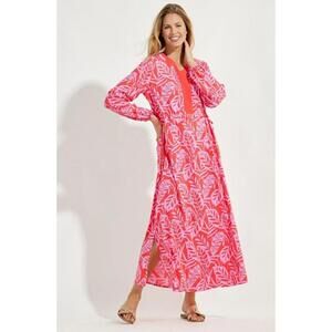 #2422 Coolibar NWT Sardenga Maxi Dress UPF 50 Size 3X Radiant Red Matira Palm